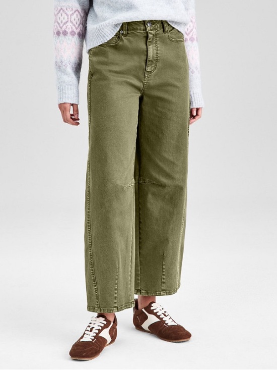 And Now This Denim - Women's High-Rise Olive Green Washed Barrel-Leg Jeans Boho Chic Trendy